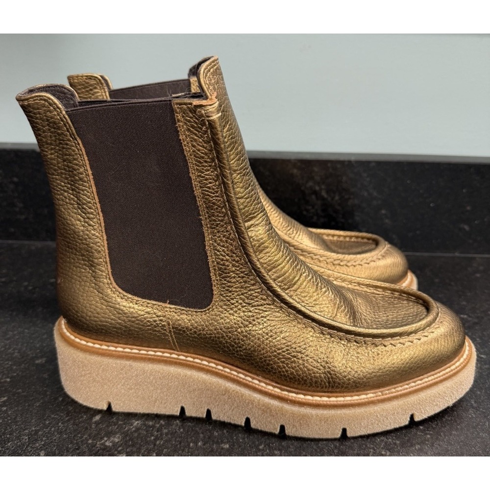 Weekend by Pedro Miralles Gold Metallic Leather Chelsea Platform Boots EU 38